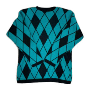 Vintage Men's Black and Blue diamond Jumper